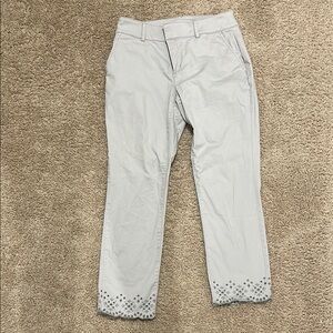 LOFT Light Gray Pants with Embroidered Hem